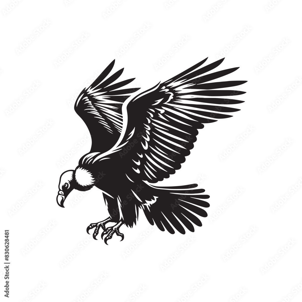 Obraz premium Grand Soar: Black Vector Silhouette of a Condor, Master of the Skies in Majestic Flight.- Condor Vector - Condor Illustration.