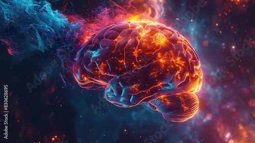 Conceptual Brain A captivating concept of the human brain blending with cosmic elements, exploring the universe of the mind in a surreal and thought-provoking way photo