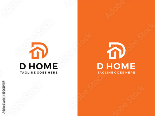 letter D with home for real estate and construction business logo vector illustration 