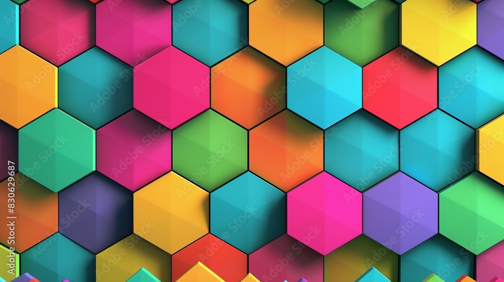 A visually stunning abstract background with colorful hexagons arranged in a rhythmic and dynamic pattern, creating a modern and lively design, A visually stunning abstract background with colorful hexagons arranged in a rhythmic and dynamic pattern, creating a modern and lively design,
