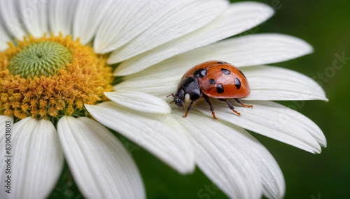 ladybug on chamomile close-up