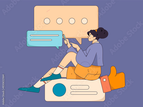 Virtual characters social communication concept business flat vector hand drawn illustration
