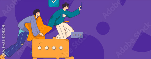 Virtual characters social communication concept business flat vector hand drawn illustration
