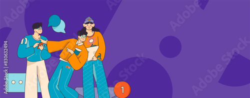Virtual characters social communication concept business flat vector hand drawn illustration
