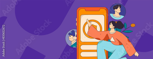 Virtual characters social communication concept business flat vector hand drawn illustration
