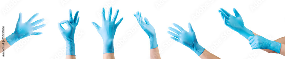 Doctor's hand in sterile medical gloves showing gesture or something on white Doctor's hand in sterile medical gloves showing gesture or something on white