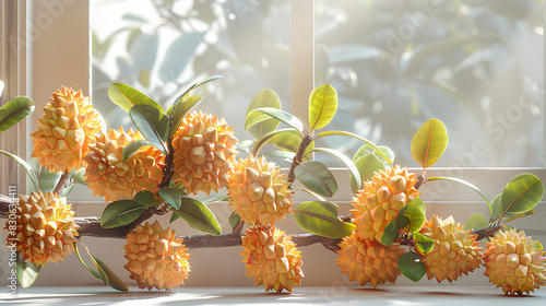 durian fruit 3d rendering on white background