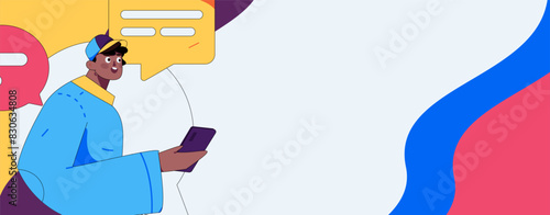 Virtual characters social communication concept business flat vector hand drawn illustration
