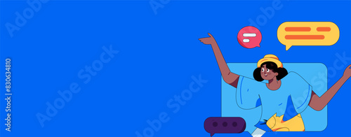 Virtual characters social communication concept business flat vector hand drawn illustration
