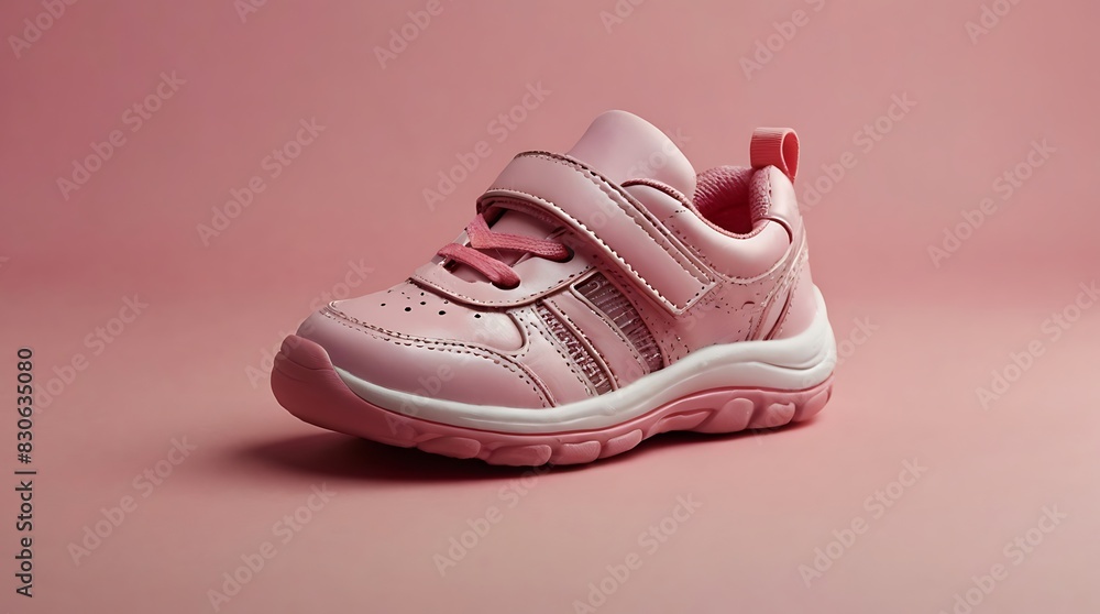 pair of pink high-top sneakers with velcro straps pair of pink high-top sneakers with velcro straps