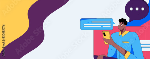 Virtual characters social communication concept business flat vector hand drawn illustration
