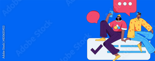 Virtual characters social communication concept business flat vector hand drawn illustration
