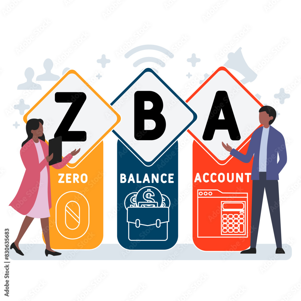 ZBA - zero balance account acronym. business concept background. vector illustration concept with keywords and icons. lettering illustration with icons for web banner, flyer, landing pag ZBA - zero balance account acronym. business concept background. vector illustration concept with keywords and icons. lettering illustration with icons for web banner, flyer, landing pag