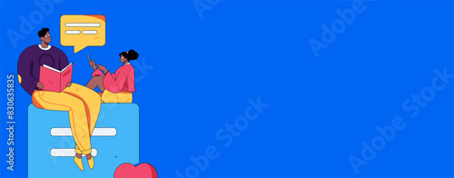 Virtual characters social communication concept business flat vector hand drawn illustration
