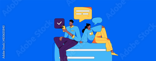 Virtual characters social communication concept business flat vector hand drawn illustration

