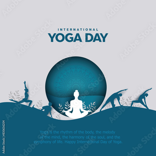 international yoga day. yoga body posture. group of Women's practicing yoga. vector illustration design gray background