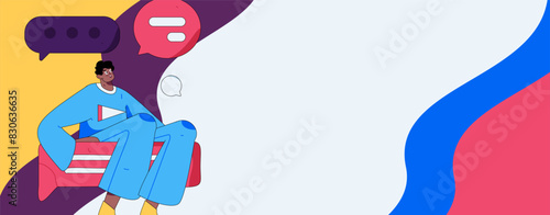 Virtual characters social communication concept business flat vector hand drawn illustration
