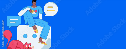 Virtual characters social communication concept business flat vector hand drawn illustration
