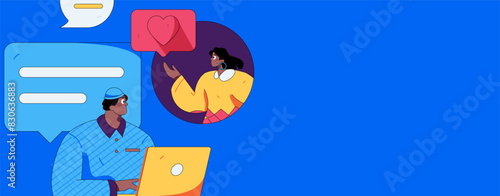 Virtual characters social communication concept business flat vector hand drawn illustration
