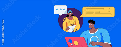 Virtual characters social communication concept business flat vector hand drawn illustration
