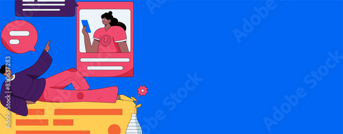 Virtual characters social communication concept business flat vector hand drawn illustration
