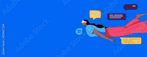 Virtual characters social communication concept business flat vector hand drawn illustration
