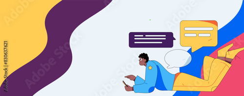 Virtual characters social communication concept business flat vector hand drawn illustration
