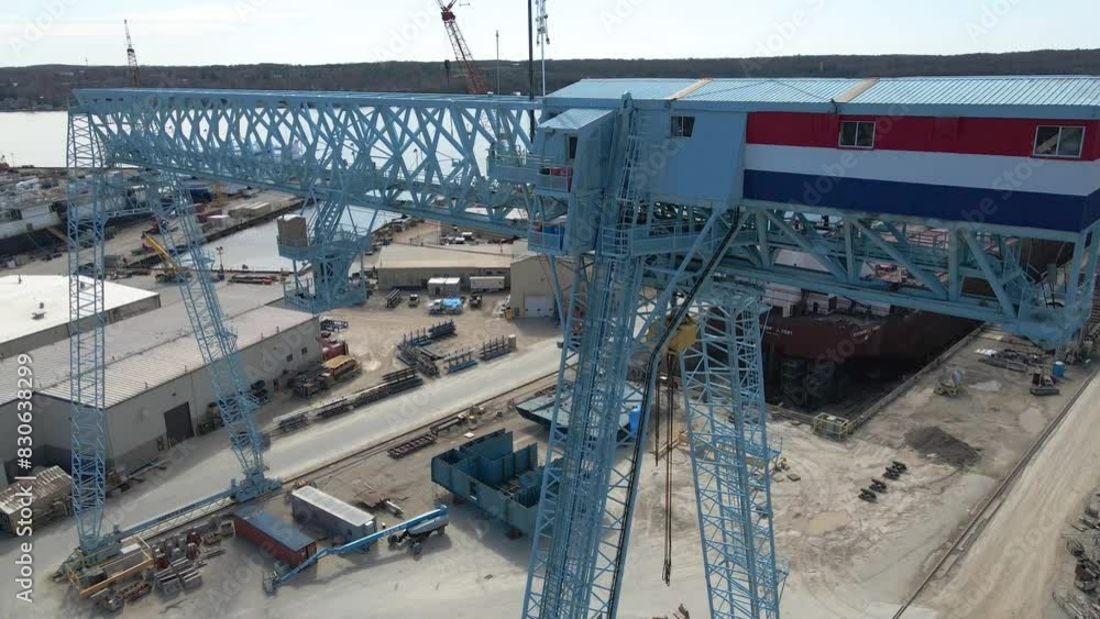 Giant Crane Big Blue at Shipyard in Sturgeon Bay, Wisconsin Giant Crane Big Blue at Shipyard in Sturgeon Bay, Wisconsin