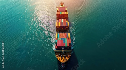 A majestic cargo freight ship sailing through open waters, loaded with colorful containers destined for import and export. 