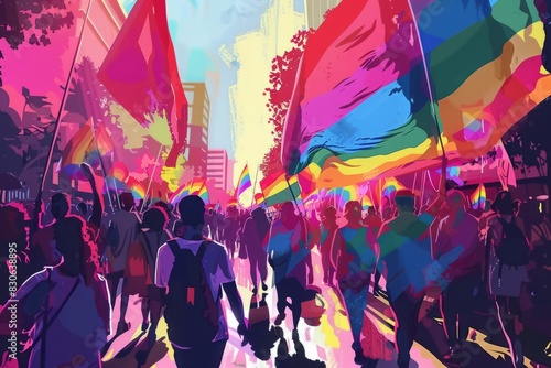 illustration of pride parade , LGBTQ parade , pride month, diversity , inclusion photo
