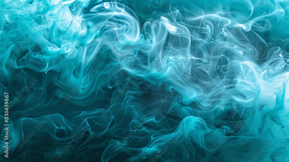 Fluidity and motion captured in the rippling waves of radiant turquoise smoke,