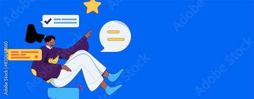 Virtual characters social communication concept business flat vector hand drawn illustration
