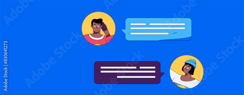 Virtual characters social communication concept business flat vector hand drawn illustration
