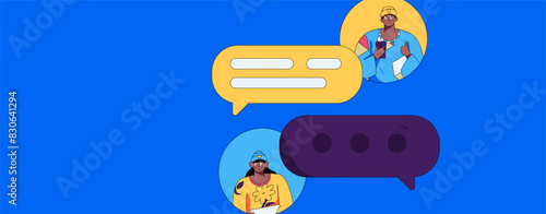 Virtual characters social communication concept business flat vector hand drawn illustration
