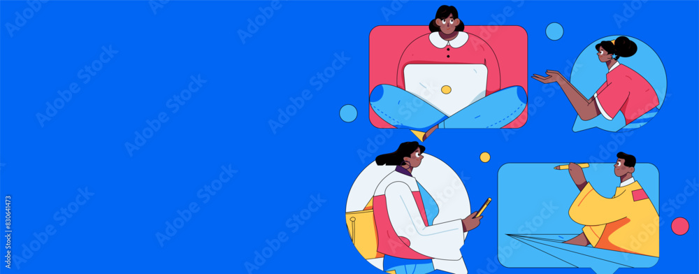 Naklejka premium Virtual characters social communication concept business flat vector hand drawn illustration 
