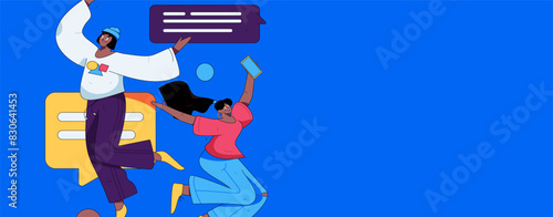Virtual characters social communication concept business flat vector hand drawn illustration
