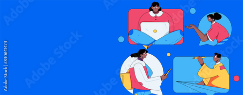Virtual characters social communication concept business flat vector hand drawn illustration
