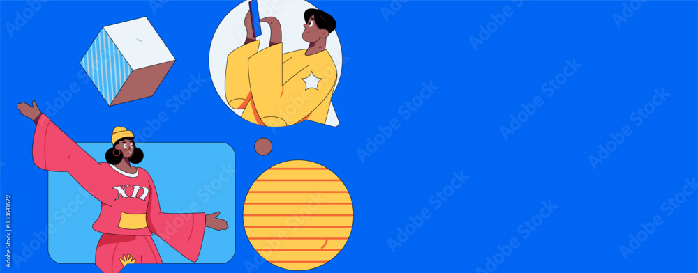 Virtual characters social communication concept business flat vector hand drawn illustration
Virtual characters social communication concept business flat vector hand drawn illustration
