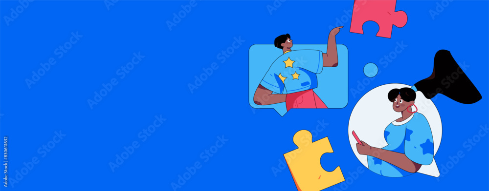 Fototapeta premium Virtual characters social communication concept business flat vector hand drawn illustration 