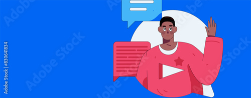 Virtual characters social communication concept business flat vector hand drawn illustration
