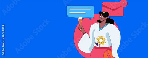 Virtual characters social communication concept business flat vector hand drawn illustration
