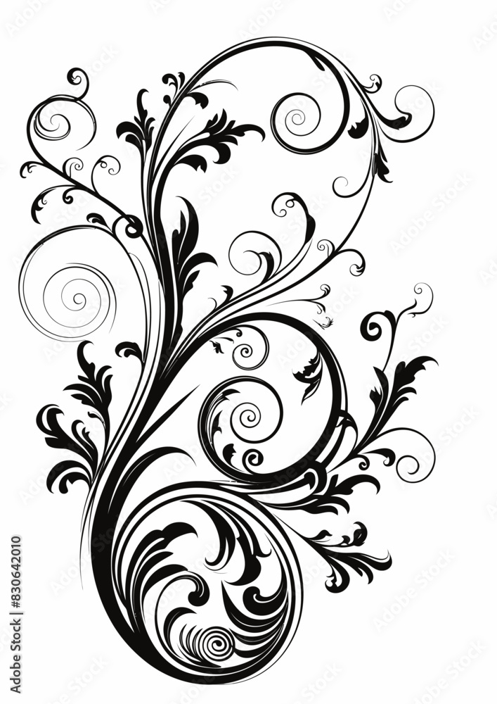 a black and white floral design with swirls a black and white floral design with swirls