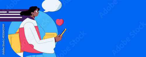 Virtual characters social communication concept business flat vector hand drawn illustration
