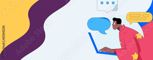 Virtual characters social communication concept business flat vector hand drawn illustration
