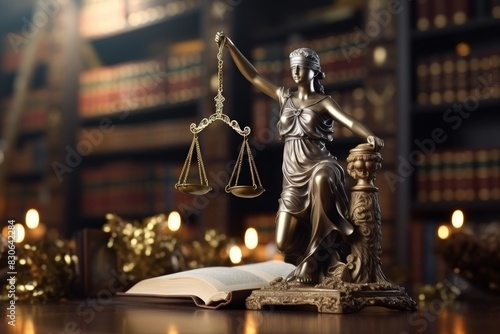 Lady justice statue with scales symbolizing legal concepts of justice and law principles photo