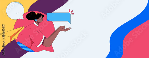Virtual characters social communication concept business flat vector hand drawn illustration
