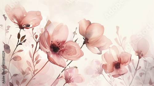 Elegant minimalist watercolor floral designs in soft hues for a delicate and artistic wallpaper background for living rooms.