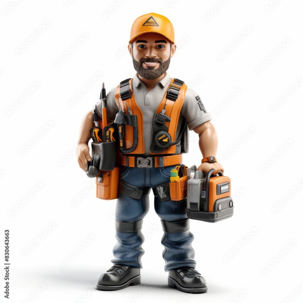 Cartoon electrician with tools and equipment isolated on white background Cartoon electrician with tools and equipment isolated on white background