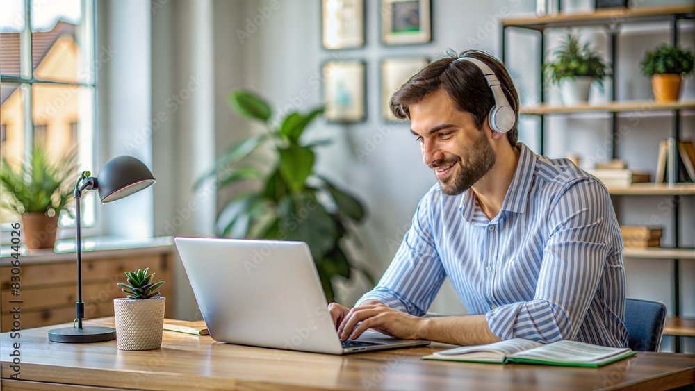 online tutor on right side of compositing, looking foreword, left side of image is empty online tutor on right side of compositing, looking foreword, left side of image is empty