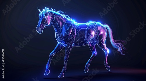 Futuristic Horse on Dark Aluminate Background with Holographic Mane